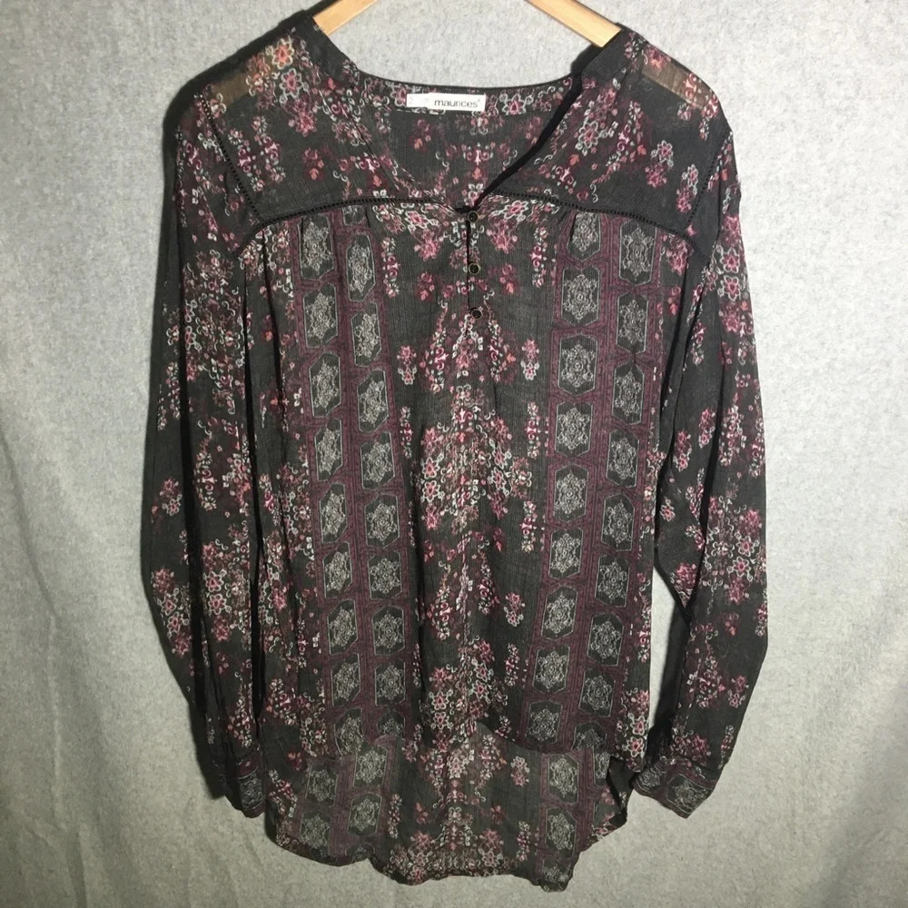 Womens Maurices Blouse Sheer Floral Patterned Casual Summer Spring Work Office